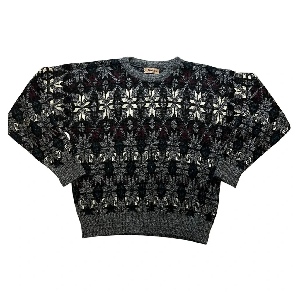 Vintage 90s Jantzen Mens Large Geometric Knit Sweater Made in USA Grandpacore